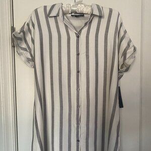 Lulus Skipper White And Grey Striped Shirt Dress - Size S